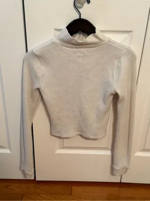 Aerie Waffle Knit Long Sleeve Mock Neck in White/Cream thumbnail 3