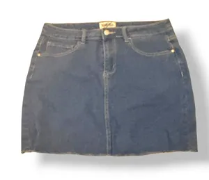 Denim BLVD Dark Wash Stretch Denim Mini Skirt Frayed Hem Y2K Size Large thumbnail 1