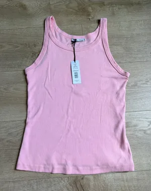 NWT‎ Michael Stars cassie thin binded tank top 1x1 cotton pink grapefruit sz OS thumbnail 1