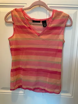 Y2K New York and Company stripped pink sheer 90s style tank thumbnail 1