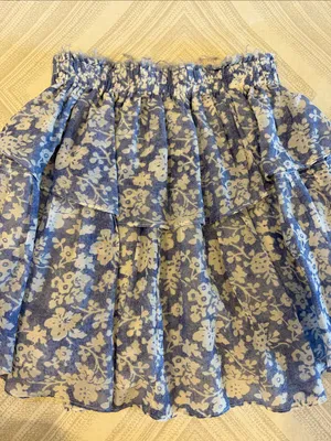 LoveShackFancy Blue White Floral Tiered Ruffle Mini Skirt Small thumbnail 6