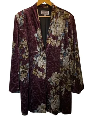 GUILLAUME Purple/Beige Floral Print Velvet Burnout Blazer Jacket - Size 1X thumbnail 1