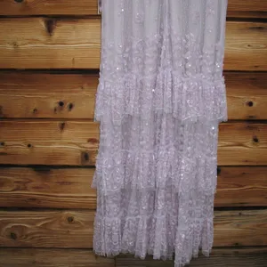 NWT Mac Duggal 9195 Illusion Mesh Overlay Ruffled Long Dress Lilac Size 14 thumbnail 12