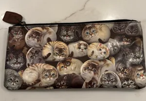 Cat Print Zipper Pouch Brown thumbnail 1