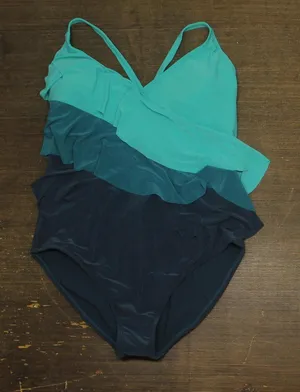 Beyond Control Ruffle-Tiered Color-Block One Piece Swimsuit Blue / Green 12 thumbnail 1