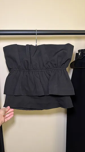 Black strapless ruffle top these three boutique  thumbnail 5