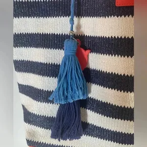 Vera Bradley Navy‎ and White Striped Beach Tote with Tassels GUC thumbnail 3