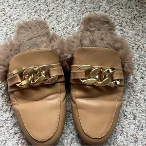 Women’s Faux Fur Brown Mules Backless Flat Loafers Size 9.5 slip on slipper shoe thumbnail 2