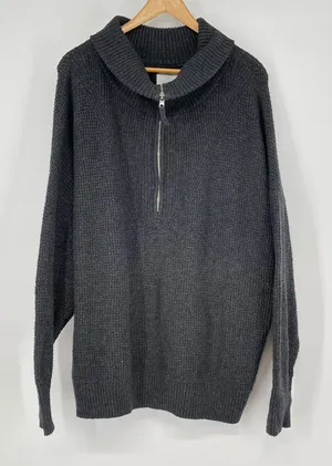 Aerie Gray Waffle Knit Mock‎ Neck Zipper Pullover Sweater Women's Large Cozy thumbnail 1