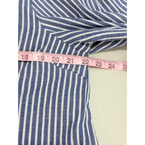 Sugarlips Button Down Shirt Blue White Striped Ruffle Neck Puff Sleeve Large thumbnail 8