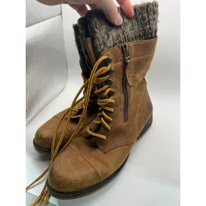 Steve Madden Lace Up Combat Boots Women's 8 Cognac Knit Cuff Hiking Boots thumbnail 5