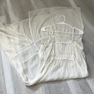 Abercrombie & Fitch Dress sheer chiffon midi womens Cream (large) boho feminine thumbnail 4