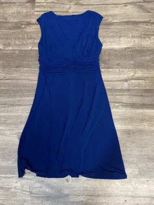 AA Studio Navy Blue Purple Undertone Ruched Midi Dress Size 10 thumbnail 8