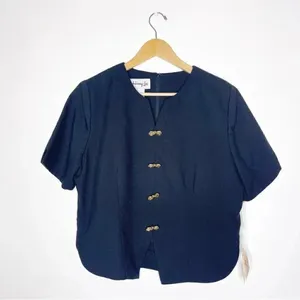 Heury Lee Black Vintage Short Sleeve Blouse Bow Button Size 12 NWT thumbnail 2