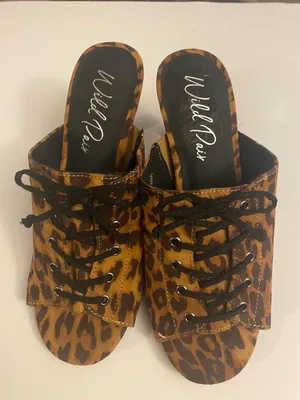 Wild Pair Leopard Print Lace-Up Mules - Brown thumbnail 7
