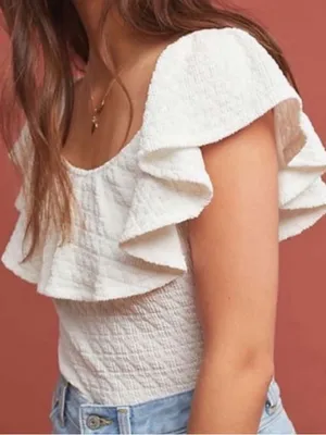 Anthropologie White Off The Shoulder Ruffle Top thumbnail 1