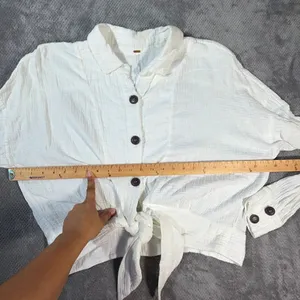 Free People Sunstreaks Tie-Front Shirt White Gauze Button Down Boho Cropped LRG thumbnail 6