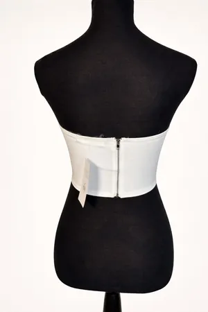 Boutique White Strapless Corset Top with Rhinestone Trim thumbnail 3
