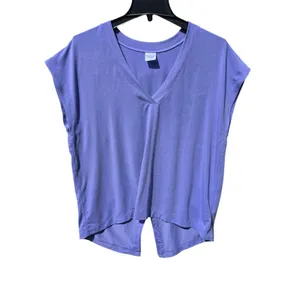 Athleta Explore Tee Adonis Blue V-Neck Split Tie Back Cap Sleeve Top 586522 L thumbnail 2