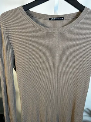 N47. Zara Slim Ribbed Long Sleeve Midi Dress - Taupe thumbnail 3
