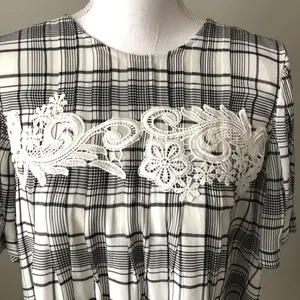LOFT | Plaid Lace Applique Swing Dress Sz M thumbnail 3