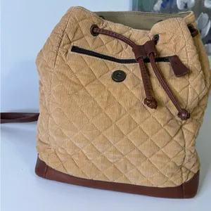 LL Bean Tan Corduroy and Lather Backpack Purse thumbnail 5