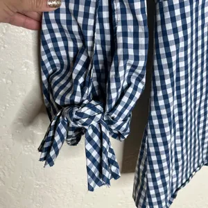 J.Crew x Universal Standard Gingham Tie‎ Blouse Preppy Chic Women Blue White XL thumbnail 3