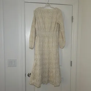 Sail to Sable Gold Metallic Chevron Smocked Midi Dress Cream V-Neck Small thumbnail 5