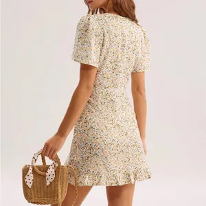 Rihoas Yellow Floral V-Neck Mini Dress thumbnail 5