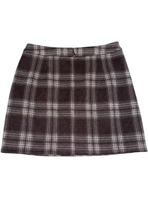 Plaid Tweed Mini Skirt NWT Khaki Brown Sz Small Preppy Academia Chic thumbnail 3