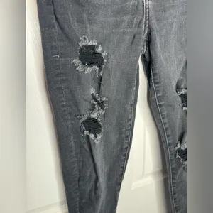 AMERICAN EAGLE Next Level Stretch Skinny Raw Hem Distressed Black Denim Size 4R‎ thumbnail 2