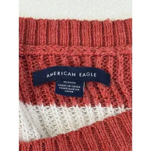 American‎ eagle Striped Knit Sweater Coral White Oversized Casual Cozy Top M thumbnail 5