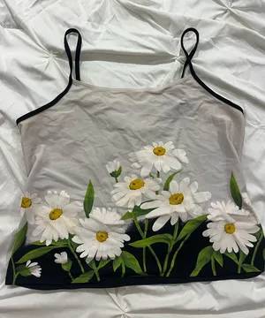 Floral Spaghetti Strap Tank Top White Size M thumbnail 1
