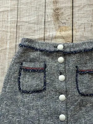 ZARA BASIC Navy Blue White Boucle Knit Mini Skirt Button Front Size Medium thumbnail 4