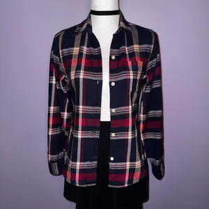 NEW Lucky Brand Navy Blue Plaid Button Up Shirt thumbnail 3