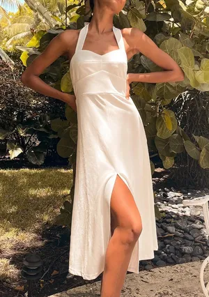 NWT Lulus This is Bliss White Halter Midi Dress Size Small S NEW thumbnail 1