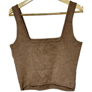Abercrombie & Fitch Soft AF Brown Tan Ribbed Square Neck Crop Top Tank Top Sz M thumbnail 3