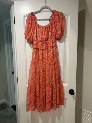NSR Pink Floral Puff-Sleeve Tiered Maxi Dress thumbnail 3