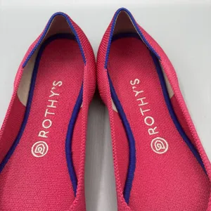 Rothys Ballet Flats Size 10 Bright Pink Knit Slip on Shoes Round Toe Blue Trim thumbnail 7