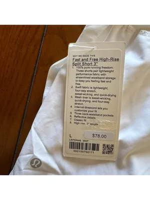 Lululemon Fast & Free Short High Rise 3” Split, White Size Large/Size 10 NWT thumbnail 3