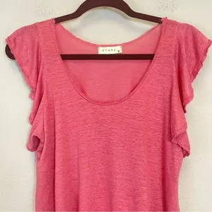 Stark x‎ Pink Linen Flutter Sleeves Scoop Neck Relaxed Fit Top Size XS thumbnail 3