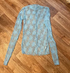 Free People Blue Lace Sheer Long Sleeve Top thumbnail 2