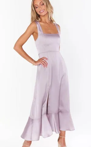 NEW w/o tags✨ SHOW ME YOUR MUMU Claire midi dress. Dusty purple Luxe Satin thumbnail 1