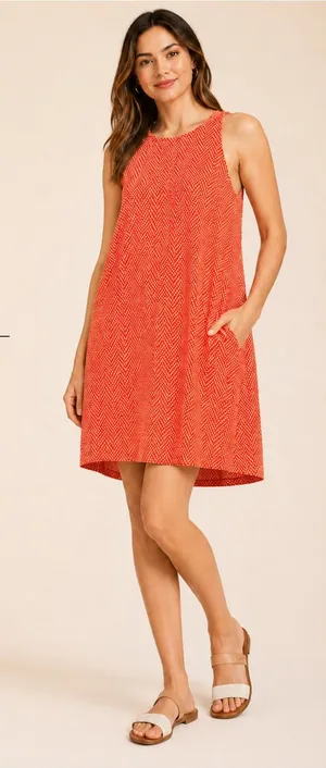 Gap Orange Print Swing Tank Dress Size M‎ Sleeveless Pockets thumbnail 1