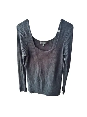 Express Black Ribbed Layering Scoopneck Stretch Long Sleeve Tee thumbnail 2