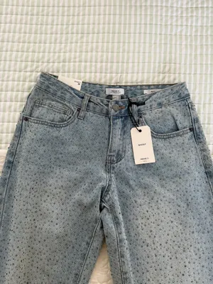 Rhinestone Jeans Forever 21 Straight-Leg Blue denim thumbnail 2