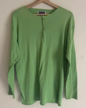 Vintage NorthCrest Green Ribbed Henley Shirt L 90s Y2K Granola Outdoor thumbnail 1