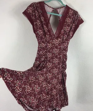Free People Sweet Talker Lace Mini Dress Size XS Burgundy Floral 90s Grunge Boho thumbnail 13