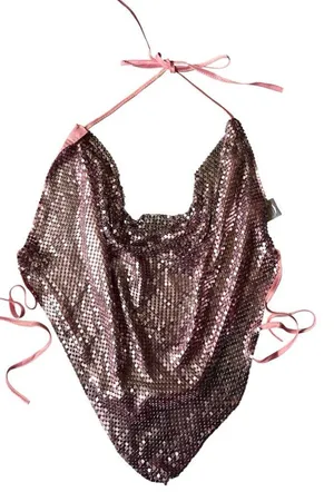 BACKLESS HALTER TOP MADE OF METAL MESH - Pink thumbnail 1