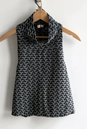 We The Free Free People Cowl Neck Racerback Knit Top Green Black Geometric Small thumbnail 1